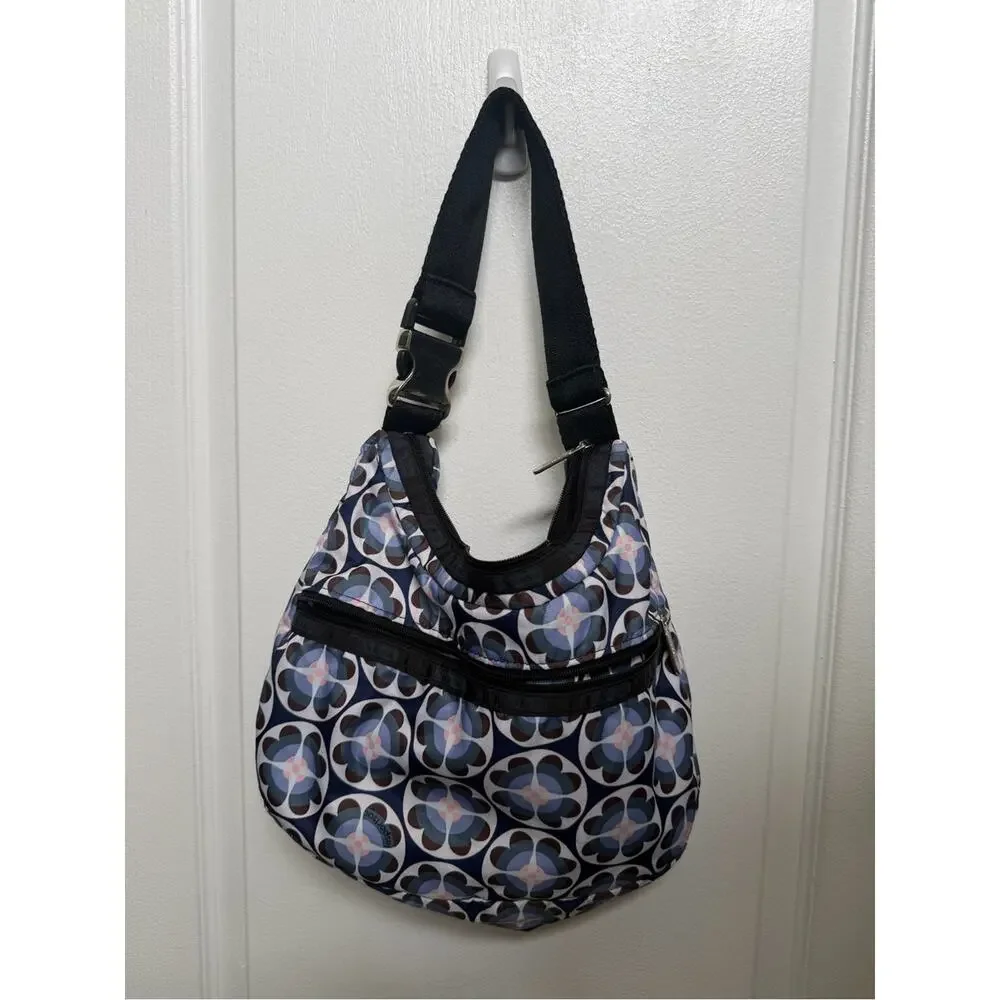 LeSportSac blue and white hobo nylon purse